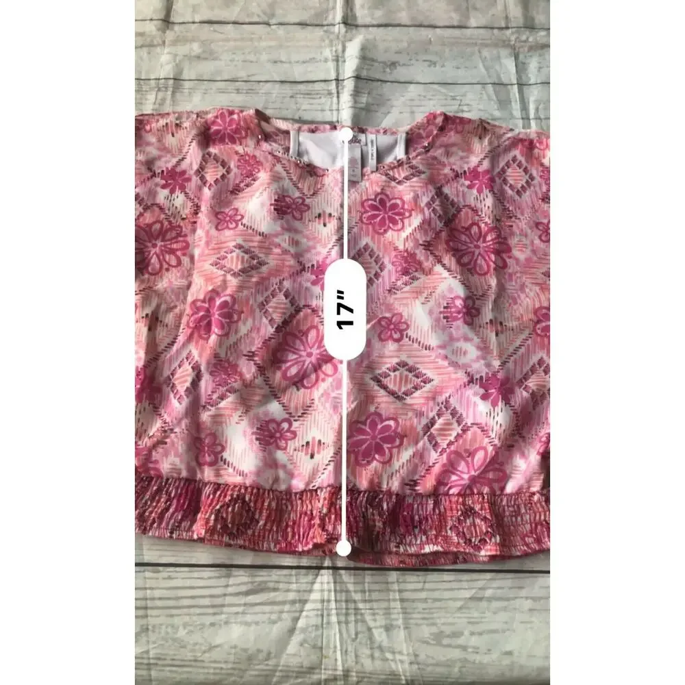 Justice Girl’s Pink Floral Tribal Print Elastic Blouse Kid’s Youth Size 8